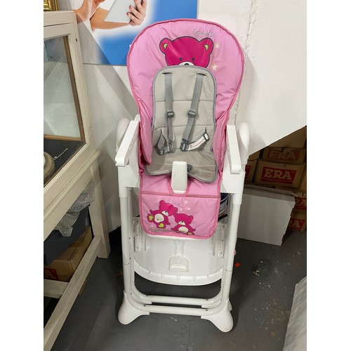 137 - Childs Fold Away High Chair In Pink & White