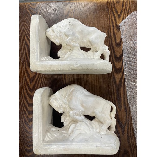 188 - Pair Of Plaster Bull Book Ends