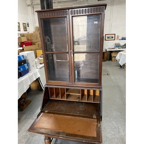 57 - Oak Bureau With Glass Fronted Top Display