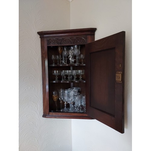 163 - Antique Priory Oak Corner Cabinet