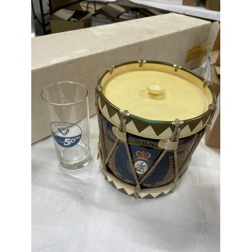 175 - Royal Fusiliers Biscuit Tin & Atc 50yr anniversary Glass