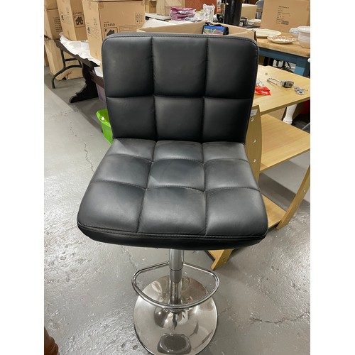 338 - Single Black Leather & Chrome Bar Stool