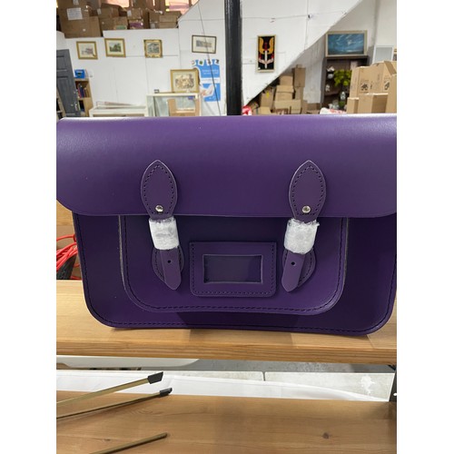 344 - New 70% recycled Leather Satchel In Purple