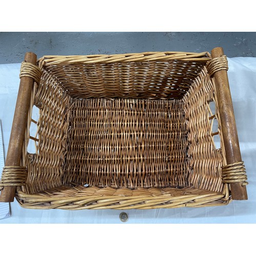 91 - Vintage Wooden Handled Woven Cane Basket