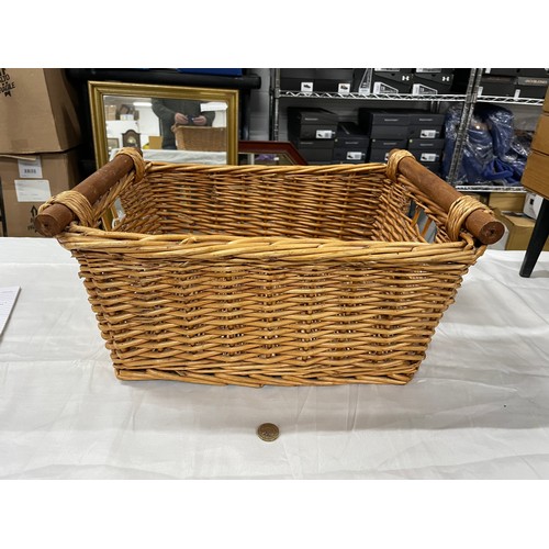 91 - Vintage Wooden Handled Woven Cane Basket