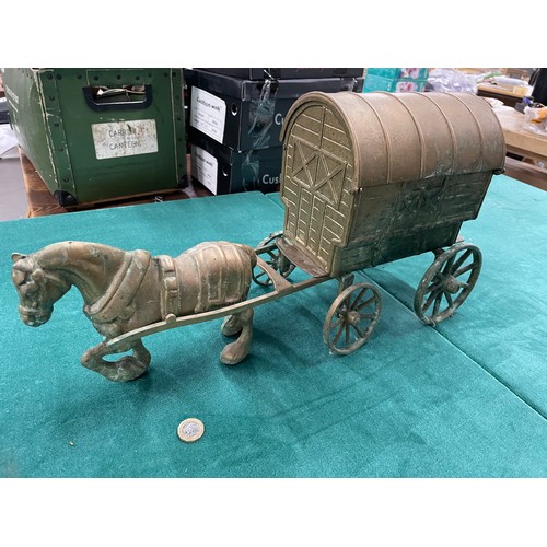 98 - Heavy Large Brass Horse & Caravan c1960