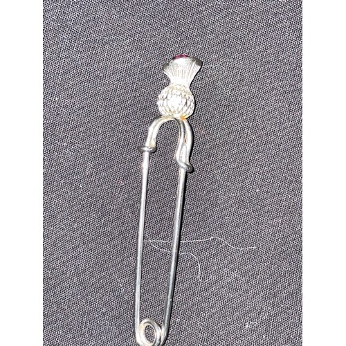 112 - White Metal Scottish Thistle & Paste Skirt Pin