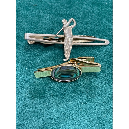 113 - Pair Of Tie Clips 1 x Golfing 1 x Abalone Shell