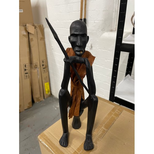 114 - Hand Carved African Wood Figure Of a Man Resting