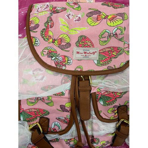 42 - 6 x Miss Melody Canvass Backpacks In Pink With Butterflies