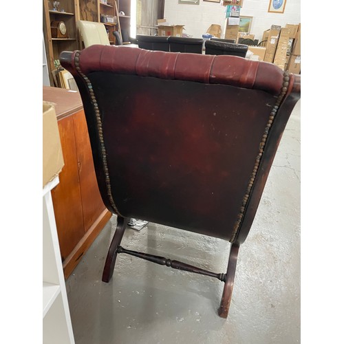 198 - Vintage Oxblood Chesterfield Slipper Chair, Needs Attention