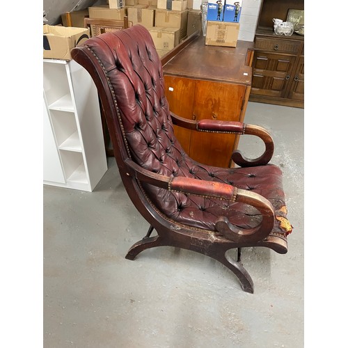 198 - Vintage Oxblood Chesterfield Slipper Chair, Needs Attention