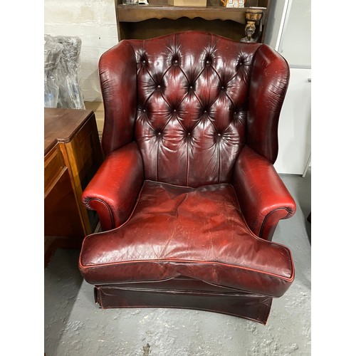 269 - Ox Blood Chesterfield Queen Anne Wing Back Chair