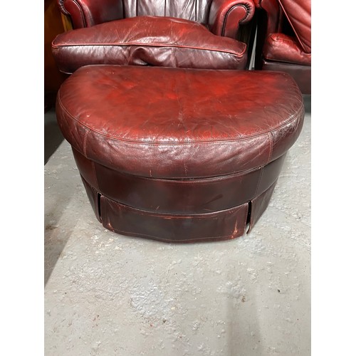 271 - Vintage Chesterfield Reading Chair & Pouffe In Ox Blood