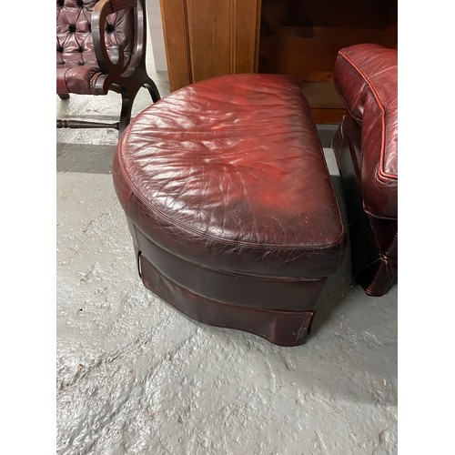 271 - Vintage Chesterfield Reading Chair & Pouffe In Ox Blood