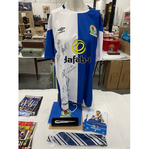 57 - Signed Blackburn Rovers Shirt With COA Tie, Letter Opener & Programs.