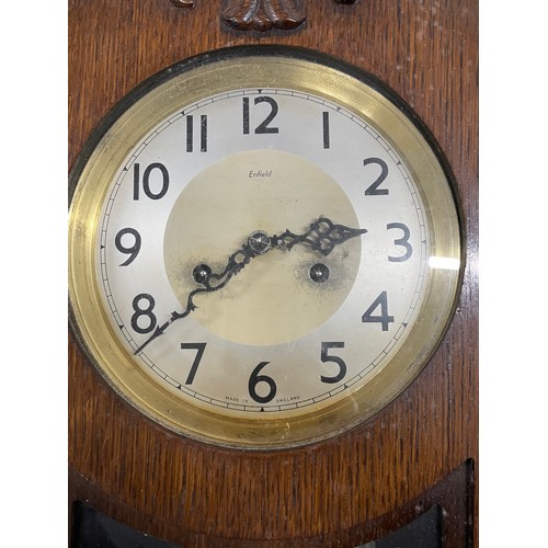 321 - Art Deco Mahogany Cased Enfield Wall Clock With Pendulum & Key