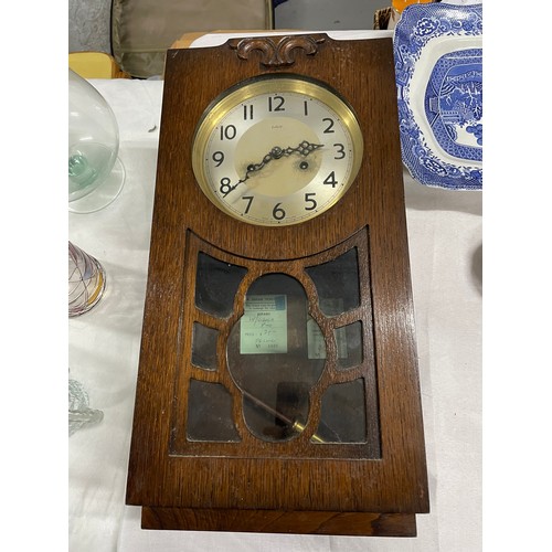 321 - Art Deco Mahogany Cased Enfield Wall Clock With Pendulum & Key