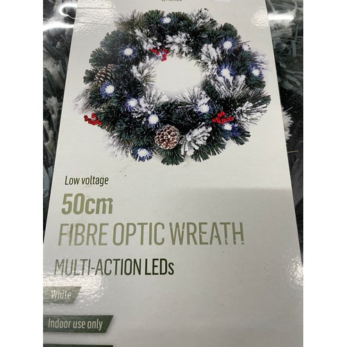 169 - 50cm Snow Covered LED Wreath With Berries & Pine Cones