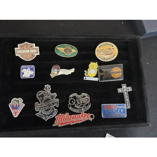 193 - Various Vintage Enameled Pin Badges Inc Harley Davidson & Michelin