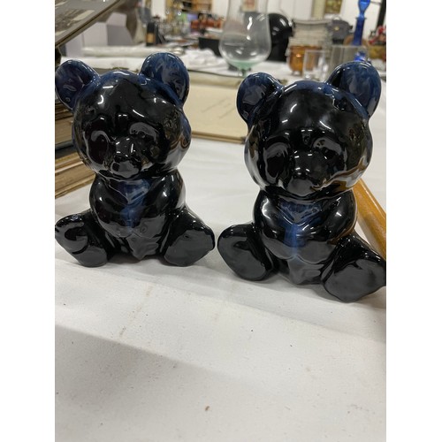 262 - Pair of Black & Blue Terracotta Bears