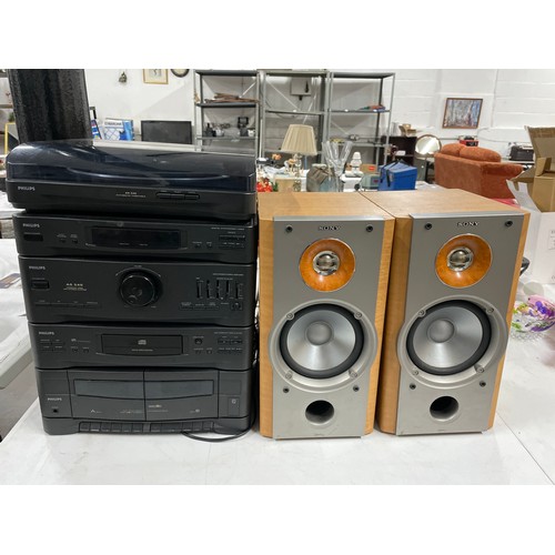 39 - Phillips Hi-Fi System With Separate Turntable And Sony Speakers