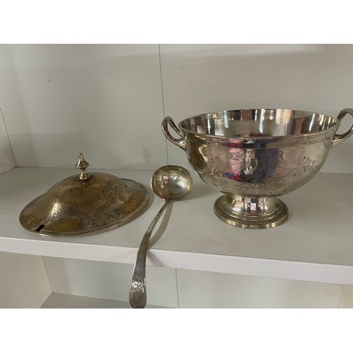 178 - Large Silver Plated Soup Dish & Ladle