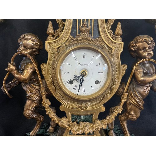 202 - Imperial Brevettato Franz Hermle Mantle Clock & Candelabra 3-Piece Set - This exquisite set includes... 