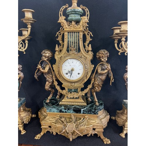 202 - Imperial Brevettato Franz Hermle Mantle Clock & Candelabra 3-Piece Set - This exquisite set includes... 