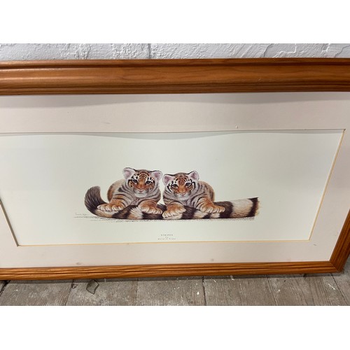 236 - 2 x Warrick Higgs Signed Prints Tiger Cubs & Elephants