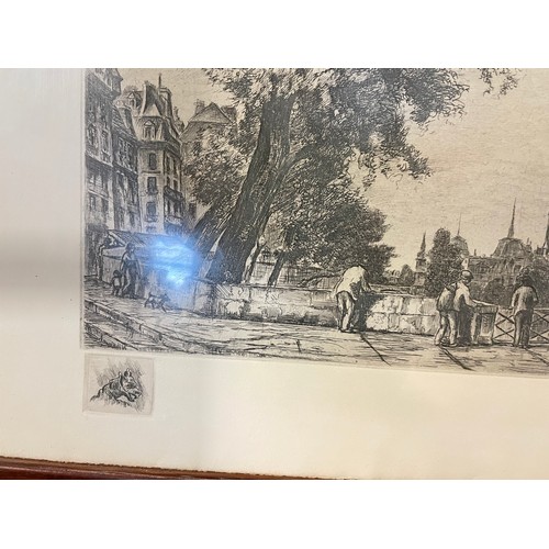 240 - Aime Edmond Dallemagne Etching Print of France Notre Dame Street Scene Signed