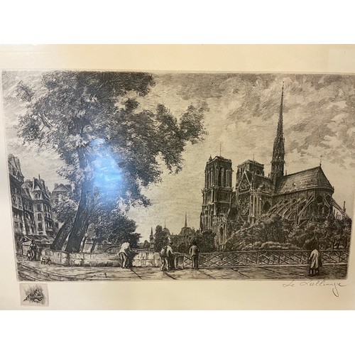 240 - Aime Edmond Dallemagne Etching Print of France Notre Dame Street Scene Signed