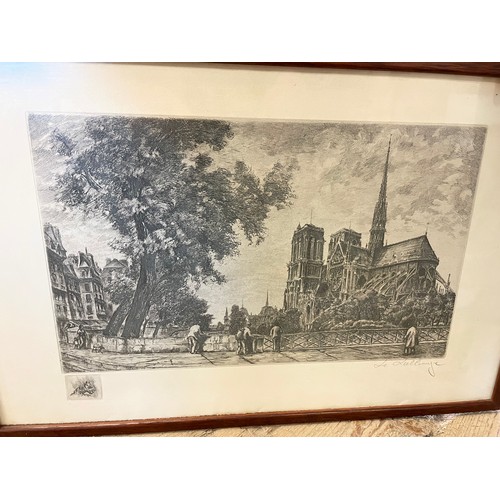 240 - Aime Edmond Dallemagne Etching Print of France Notre Dame Street Scene Signed