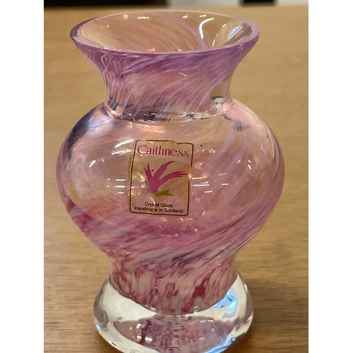 248 - 8cm Caithness Crystal Pink & White swirl vase