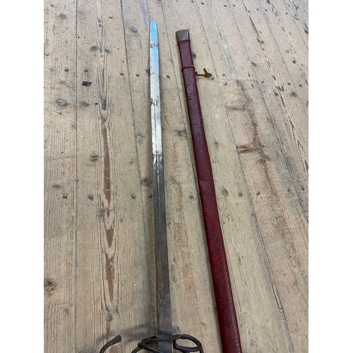 251 - Scratch Made Re Enactment Sword With Leather Scabbard & Ornate Hilt