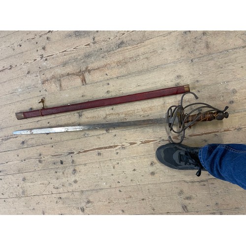 251 - Scratch Made Re Enactment Sword With Leather Scabbard & Ornate Hilt