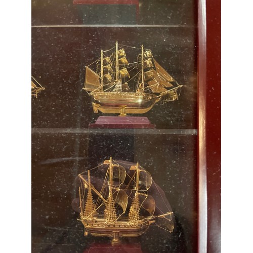 298 - Display Of 8 24k Gold Plated Ships Inc Cutty Sark, Viking Longboat & Others