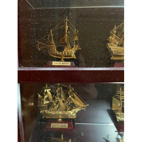 298 - Display Of 8 24k Gold Plated Ships Inc Cutty Sark, Viking Longboat & Others