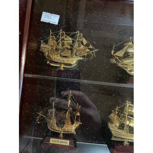 298 - Display Of 8 24k Gold Plated Ships Inc Cutty Sark, Viking Longboat & Others