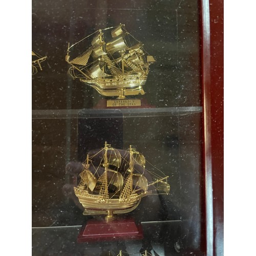 298 - Display Of 8 24k Gold Plated Ships Inc Cutty Sark, Viking Longboat & Others