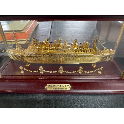 299 - 24k Gold Plated Titanic Model In Display Case