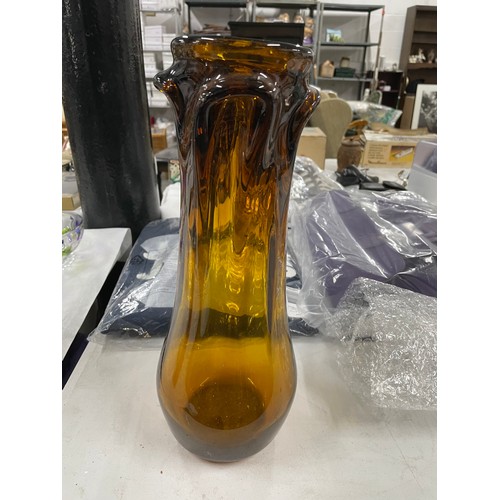 320 - Large Decorative AmberGlass Vase