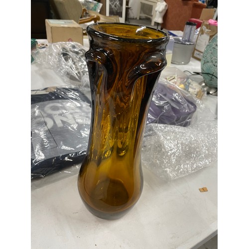 320 - Large Decorative AmberGlass Vase