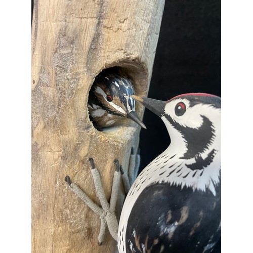 4 - Large Woodpecker Feeding Young, Wooden Ornament