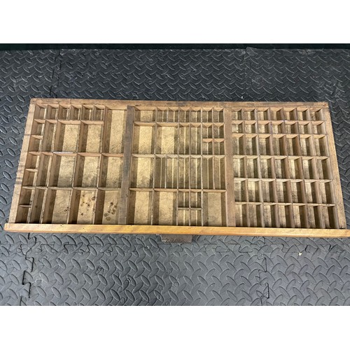 46 - Large Mid Century Letter Press Printers Tray With Original Scrolled Brass Handle