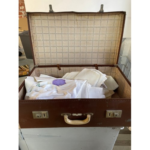 79 - Quantity Of Vintage Linens & Suit case