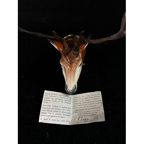 130 - Royal Stratford Stag Stirrup Cup By V.Buggs With C.O.A