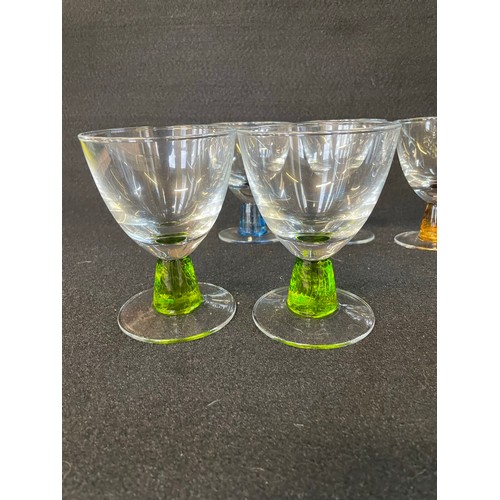 144 - Rare Vintage Set Of 8 Denby Chalice Glasses With Coloured Stems