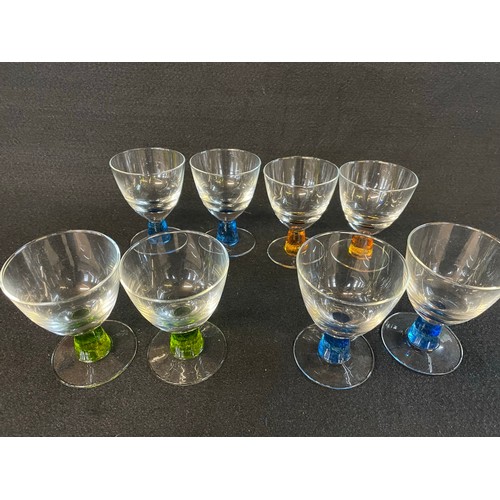 144 - Rare Vintage Set Of 8 Denby Chalice Glasses With Coloured Stems