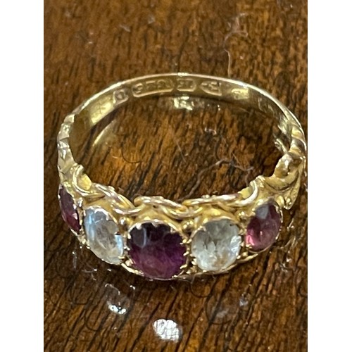 212 - 15ct Gold Ring With Coloured Gem Stones Size 'O'